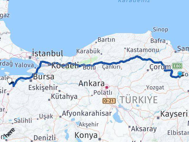 Tokat Manyas Balıkesir Arası Kaç Km - Yol Haritası