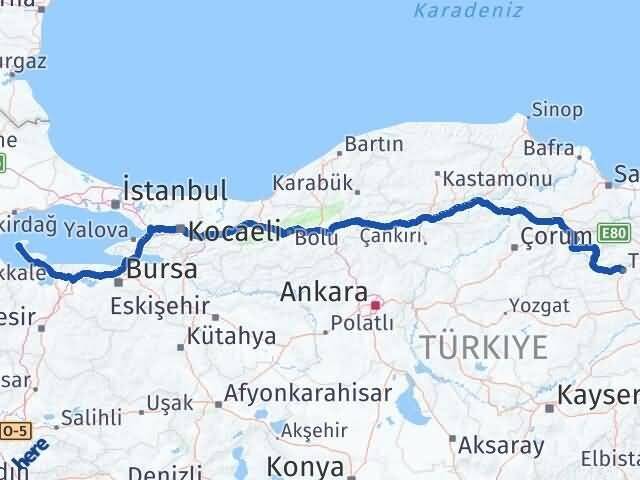 Tokat Marmara Balıkesir Arası Kaç Km - Yol Haritası