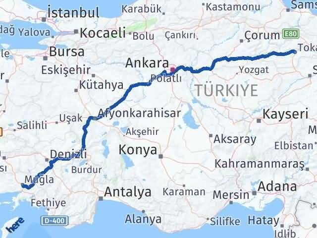 Tokat Menteşe Muğla Arası Kaç Km - Yol Haritası
