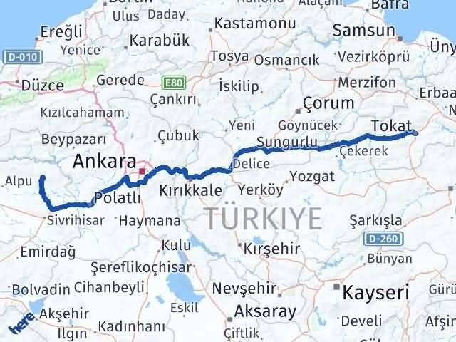 Tokat Mihalıççık Eskişehir Arası Kaç Km - Yol Haritası