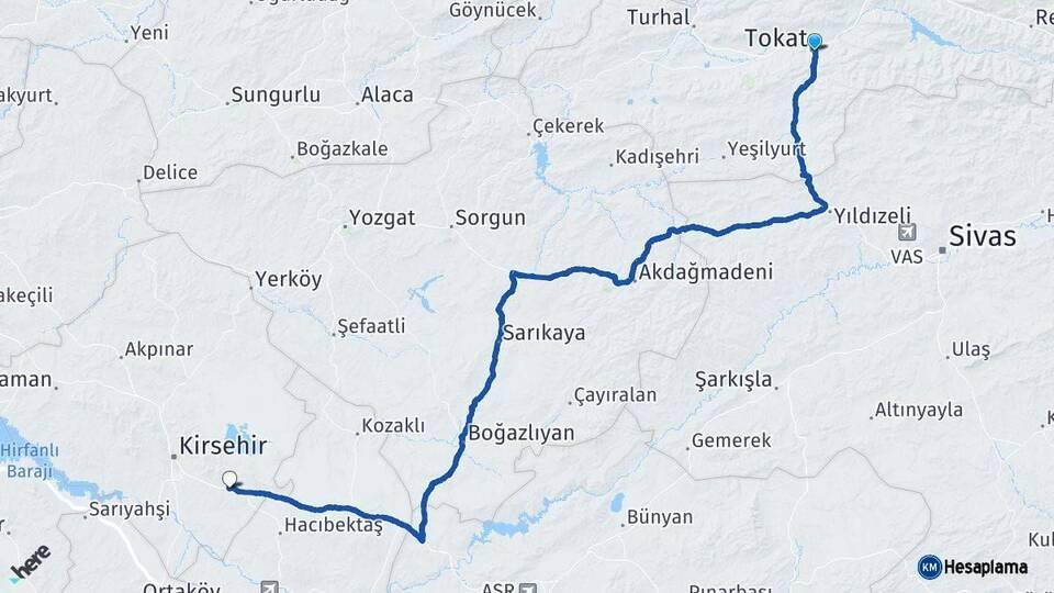 Tokat Mucur Kırşehir Arası Kaç Km - Yol Haritası