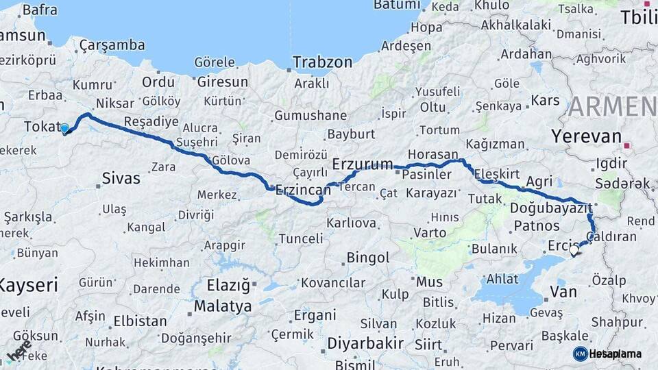 Tokat Muradiye Van Arası Kaç Km - Yol Haritası