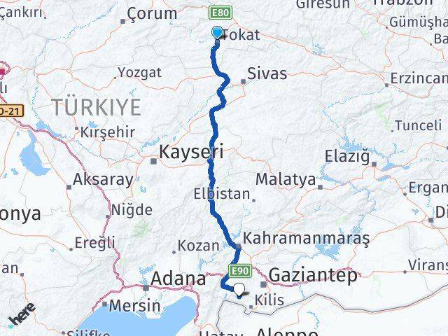 Tokat Musabeyli Kilis Arası Kaç Km - Yol Haritası
