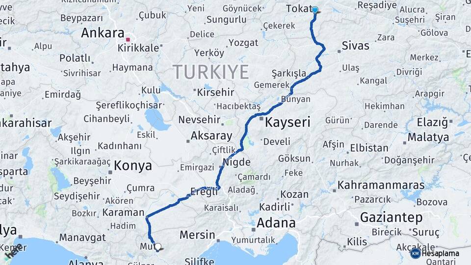 Tokat Mut Mersin Arası Kaç Km - Yol Haritası