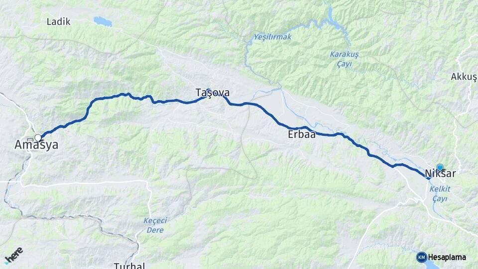 Tokat Niksar Amasya Arası Kaç Km - Yol Haritası