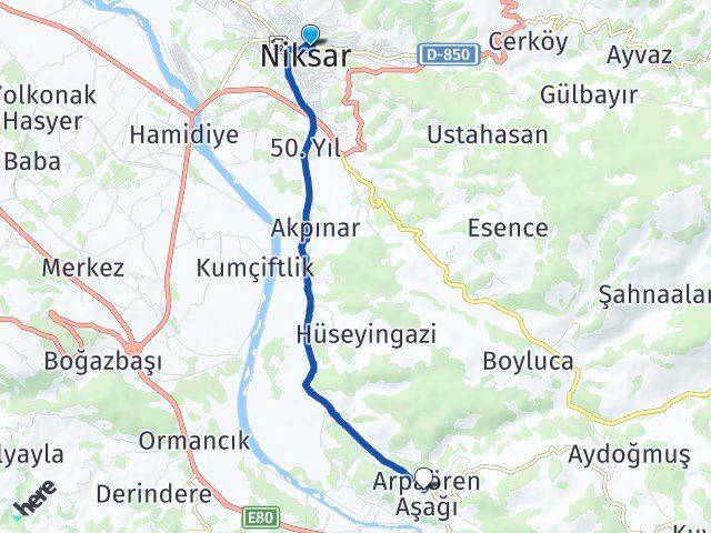 Tokat Niksar Arpaören Niksar Arası Kaç Km - Yol Haritası