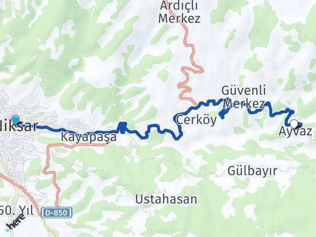 Tokat Niksar Ayvaz Niksar Arası Kaç Km - Yol Haritası