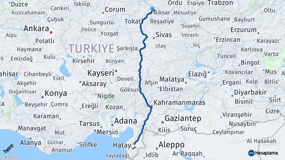 Tokat Niksar Hatay Arası Kaç Km - Yol Haritası
