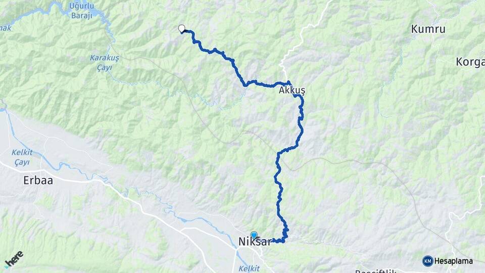 Tokat Niksar Salman Akkuş Ordu Arası Kaç Km - Yol Haritası