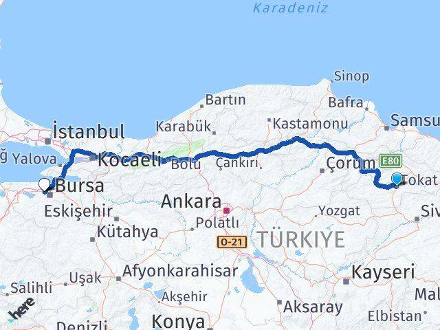 Tokat Nilüfer Bursa Arası Kaç Km - Yol Haritası