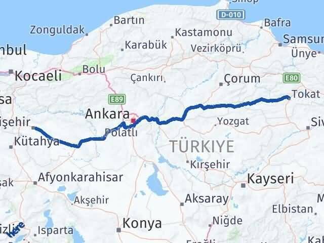 Tokat Odunpazarı Eskişehir Arası Kaç Km - Yol Haritası