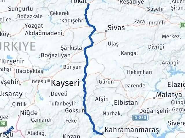 Tokat Onikişubat Kahramanmaraş Arası Kaç Km - Yol Haritası