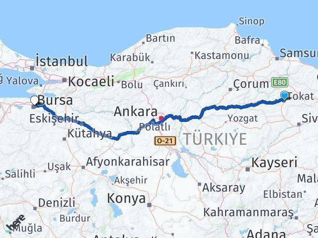 Tokat Osmangazi Bursa Arası Kaç Km - Yol Haritası