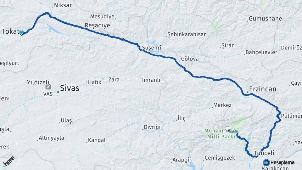 Tokat Ovacık Tunceli Arası Kaç Km - Yol Haritası
