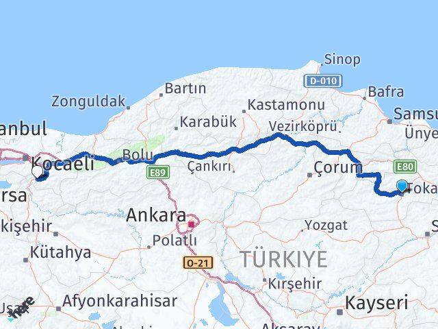 Tokat Pamukova Sakarya Arası Kaç Km - Yol Haritası