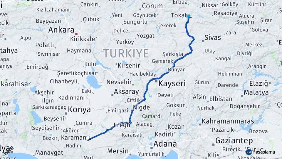 Tokat Pınarlı Arası Kaç Km - Yol Haritası
