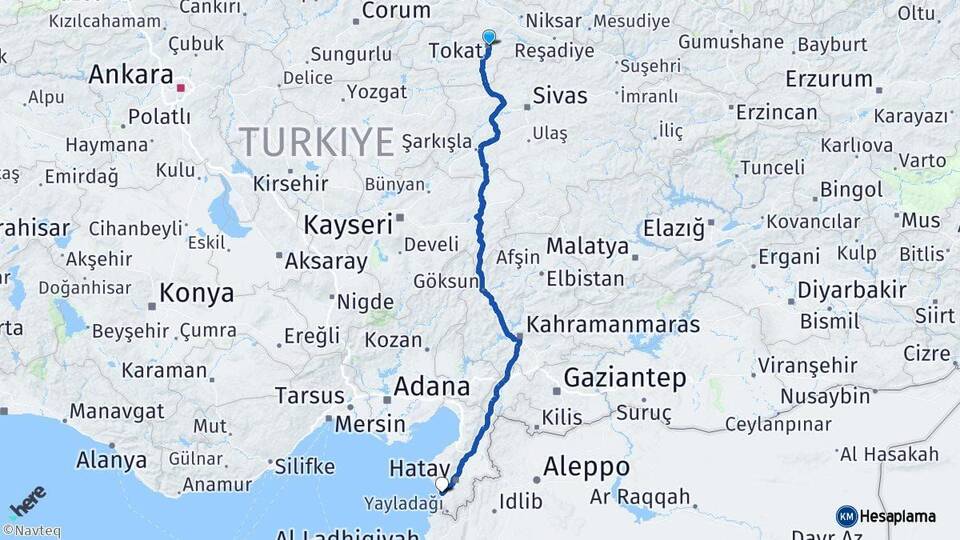 Tokat Samandağ Hatay Arası Kaç Km - Yol Haritası