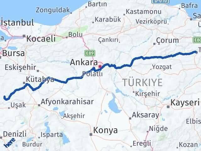 Tokat Şaphane Kütahya Arası Kaç Km - Yol Haritası