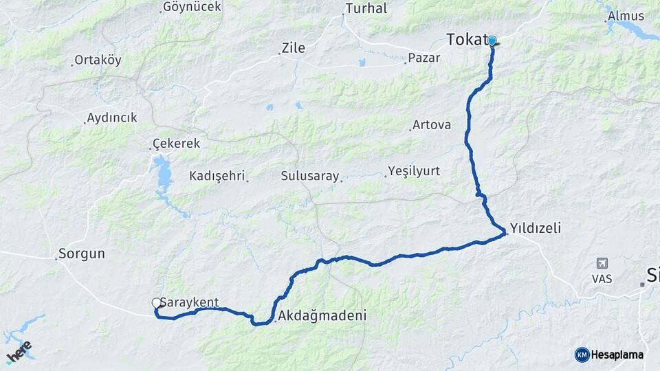 Tokat Saraykent Yozgat Arası Kaç Km - Yol Haritası