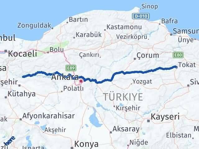 Tokat Sarıcakaya Eskişehir Arası Kaç Km - Yol Haritası