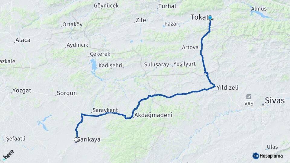Tokat Sarıkaya Yozgat Arası Kaç Km - Yol Haritası