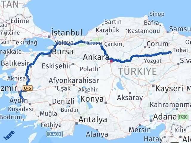 Tokat Selçuk İzmir Arası Kaç Km - Yol Haritası
