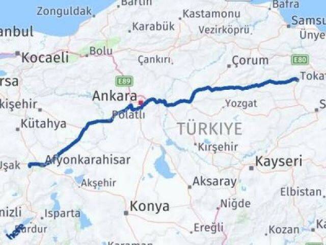 Tokat Sinanpaşa Afyonkarahisar Arası Kaç Km - Yol Haritası