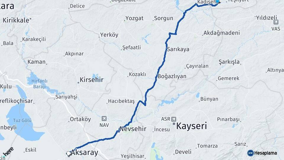 Tokat Sulusaray Aksaray Arası Kaç Km - Yol Haritası