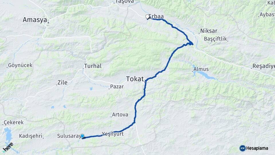 Tokat Sulusaray Erbaa Arası Kaç Km - Yol Haritası