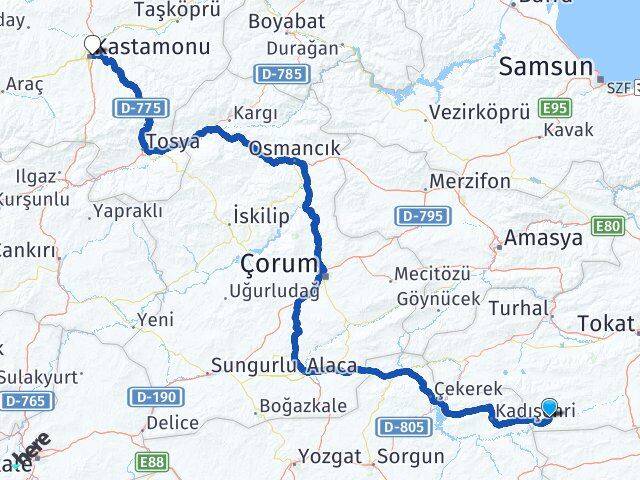 Tokat Sulusaray Kastamonu Arası Kaç Km - Yol Haritası