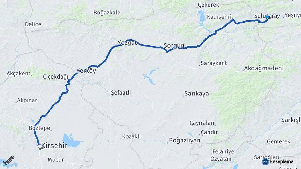 Tokat Sulusaray Kırşehir Arası Kaç Km - Yol Haritası