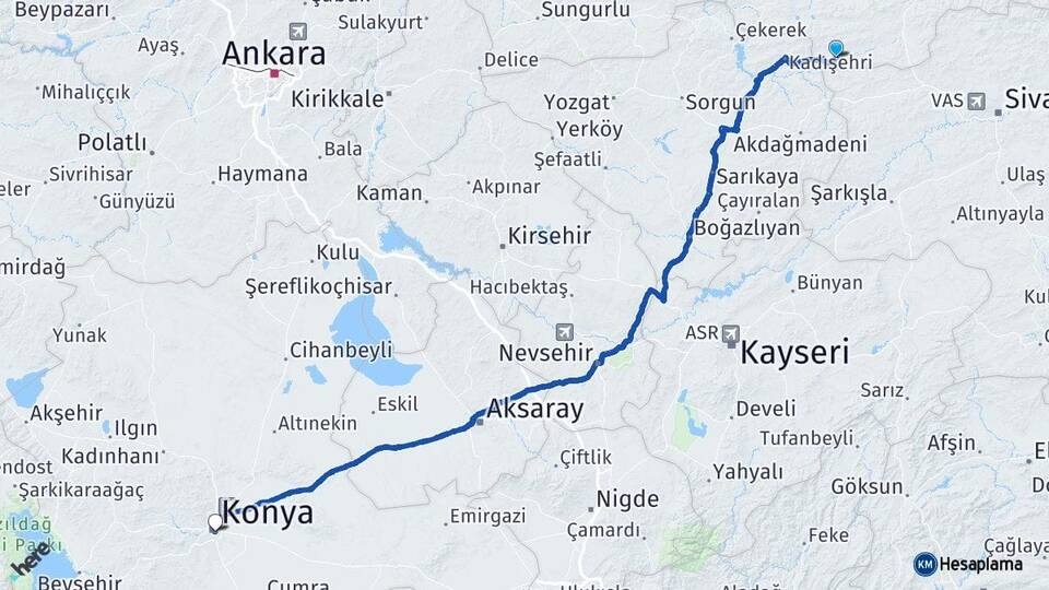 Tokat Sulusaray Konya Arası Kaç Km - Yol Haritası