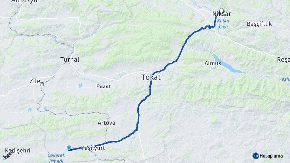 Tokat Sulusaray Niksar Arası Kaç Km - Yol Haritası