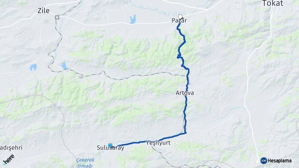Tokat Sulusaray Pazar Arası Kaç Km - Yol Haritası