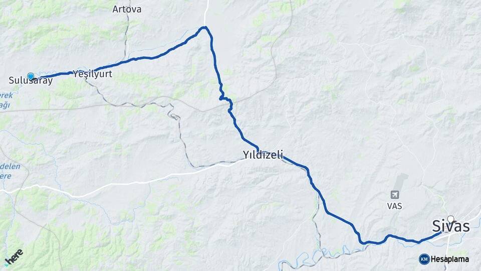 Tokat Sulusaray Sivas Arası Kaç Km - Yol Haritası