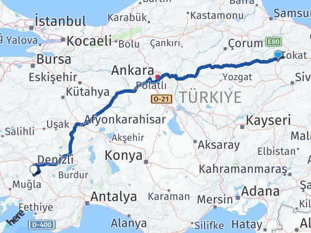 Tokat Tavas Denizli Arası Kaç Km - Yol Haritası