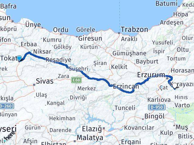 Tokat Tekman Erzurum Arası Kaç Km - Yol Haritası