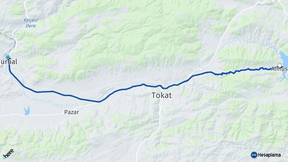 Tokat Turhal Almus Arası Kaç Km - Yol Haritası