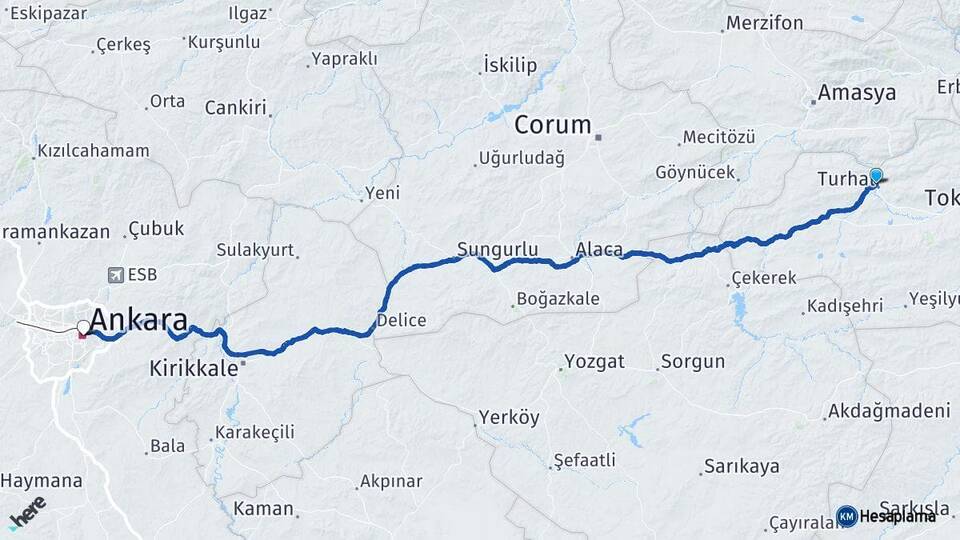 Tokat Turhal Ankara Arası Kaç Km - Yol Haritası