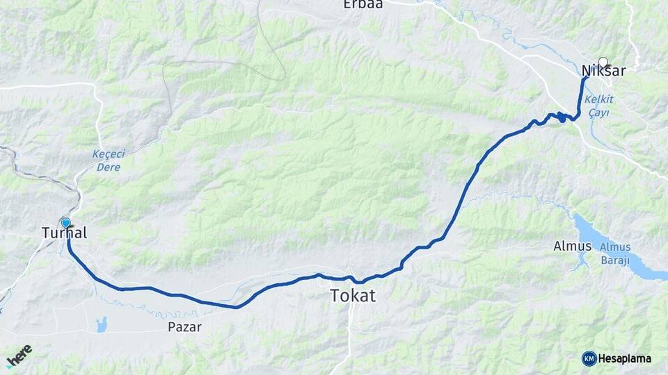 Tokat Turhal Niksar Arası Kaç Km - Yol Haritası