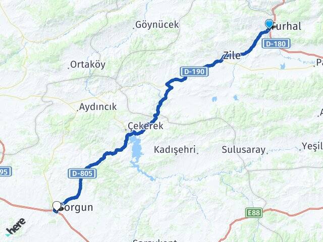 Tokat Turhal Sorgun Yozgat Arası Kaç Km - Yol Haritası