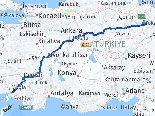 Tokat Ula Muğla Arası Kaç Km - Yol Haritası