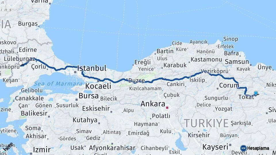 Tokat Uzunköprü Edirne Arası Kaç Km - Yol Haritası