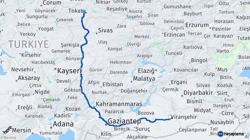 Tokat Viranşehir Şanlıurfa Arası Kaç Km - Yol Haritası