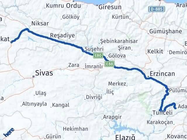Tokat Yayladere Bingöl Arası Kaç Km - Yol Haritası
