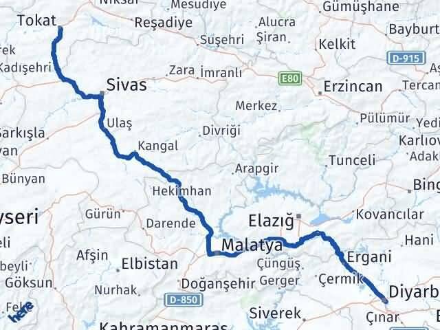 Tokat Yenişehir Diyarbakır Arası Kaç Km - Yol Haritası