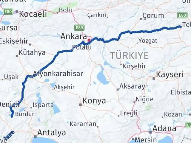Tokat Yeşilova Burdur Arası Kaç Km - Yol Haritası