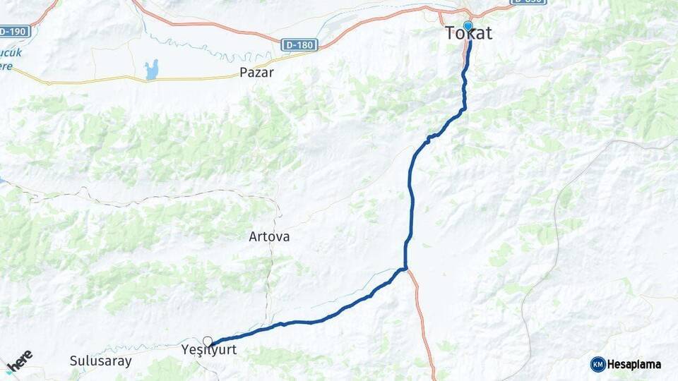 Tokat Yeşilyurt Arası Kaç Km - Yol Haritası
