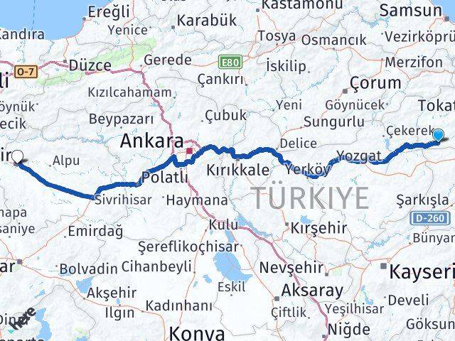 Tokat Yeşilyurt Eskişehir Arası Kaç Km - Yol Haritası