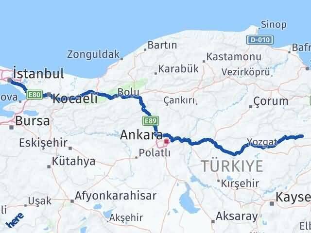 Tokat Yeşilyurt İstanbul Arası Kaç Km - Yol Haritası